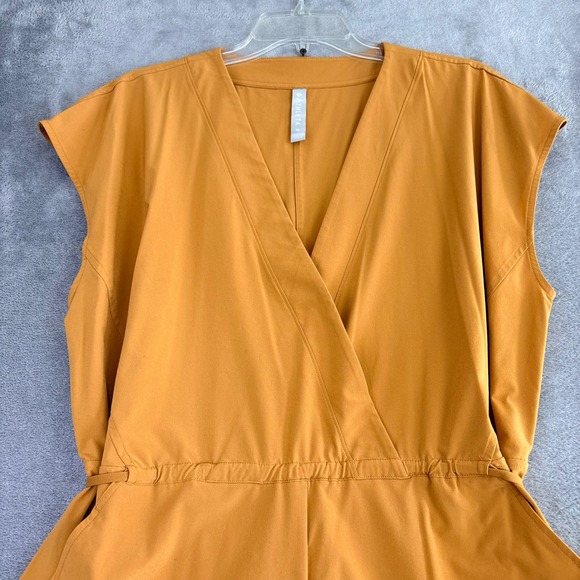 ATHLETA Marlow Tuscan Gold V-Neck Lightweight Dress Romper Tie Waist Pockets - Picture 3 of 11